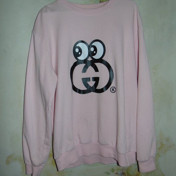 Kikillo Oversized GG Eyes Pink Sweatshirt Sweater Boyfriend Toon Face Medium - Picture 11 of 13
